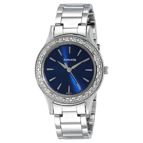 Sonata 8123SM03 Stardust Quartz Analog Blue Dial Stainless Steel Strap Watch for Women – Blue/Silver