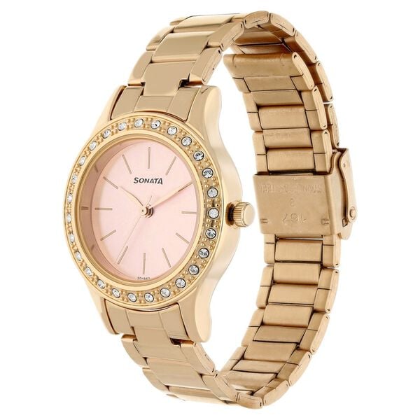 Sonata 8123WM01 Blush Quartz Analog Pink Dial Rose Gold Stainless Steel Strap Watch for Women