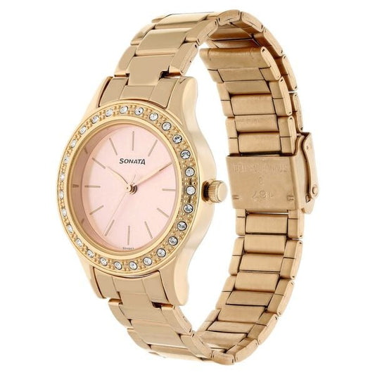 Sonata 8123WM01 Blush Quartz Analog Pink Dial Rose Gold Stainless Steel Strap Watch for Women