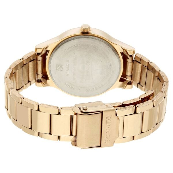 Sonata 8123WM01 Blush Quartz Analog Pink Dial Rose Gold Stainless Steel Strap Watch for Women