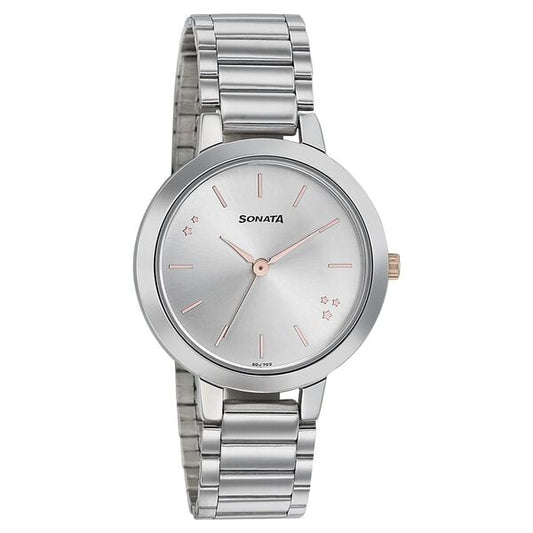 Sonata 8141KM02 Analog Quartz Women Watch with Silver Stainless Steel Strap