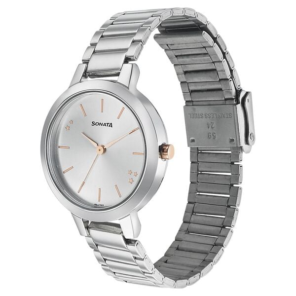 Sonata 8141KM02 Analog Quartz Women Watch with Silver Stainless Steel Strap