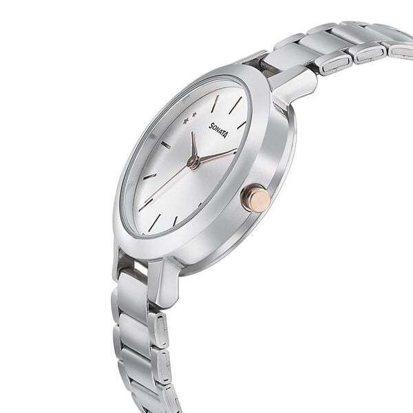 Sonata 8141KM02 Analog Quartz Women Watch with Silver Stainless Steel Strap