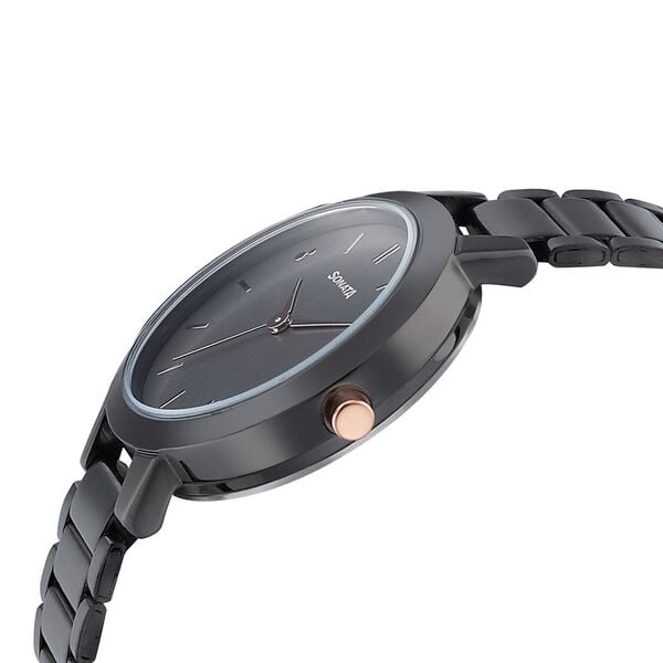 Sonata 8141KM03 Women Play Quartz Anthracite Dial Stainless Steel Strap Watch
