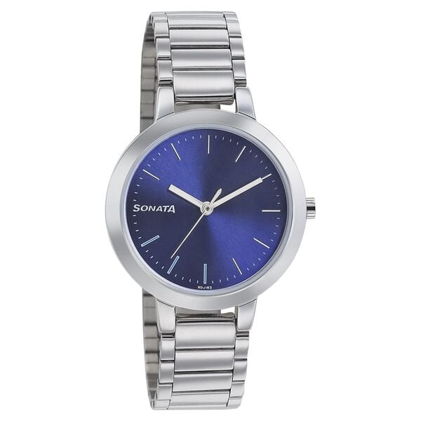 Sonata 8141SM05 Analog Quartz Watch for Women – Blue Dial, Silver Stainless Steel Strap