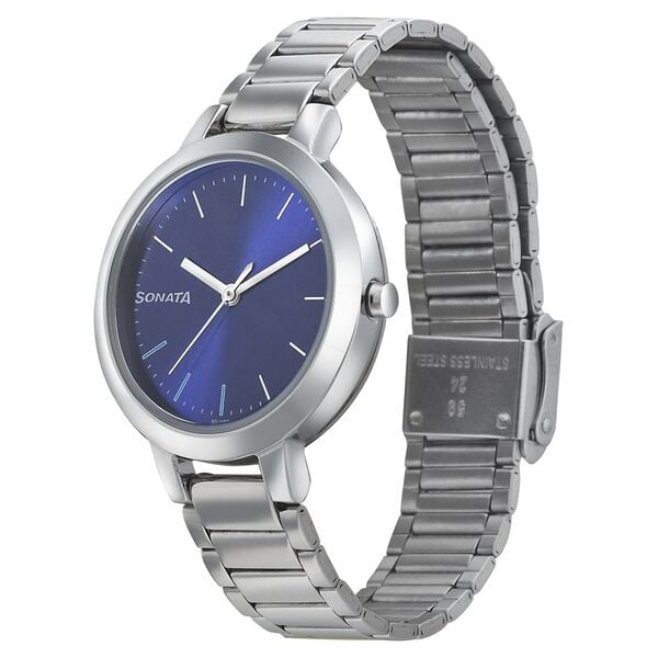 Sonata 8141SM05 Analog Quartz Watch for Women – Blue Dial, Silver Stainless Steel Strap