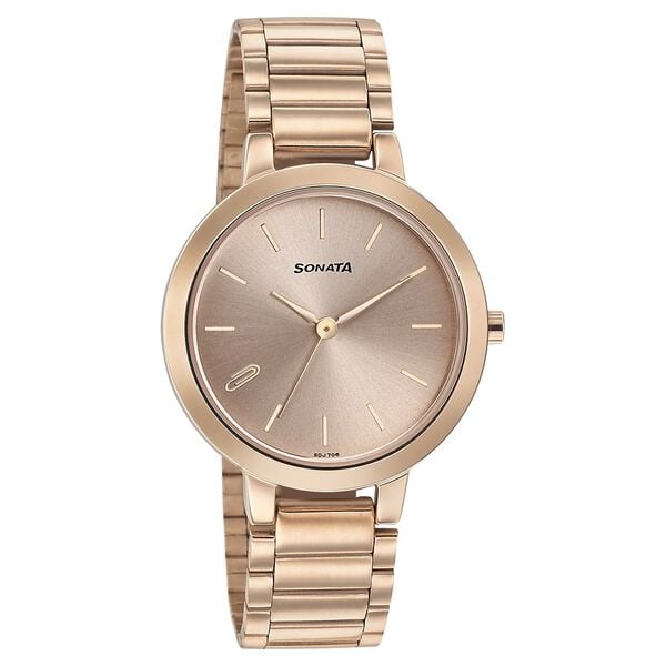 Sonata 8141WM01 Women Play Rose Gold Dial Stainless Steel Strap Watch