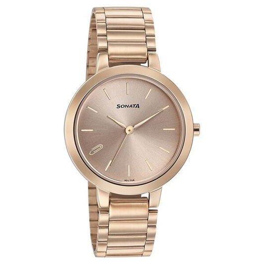 Sonata 8141WM01 Women Play Rose Gold Dial Stainless Steel Strap Watch