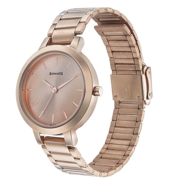 Sonata 8141WM01 Women Play Rose Gold Dial Stainless Steel Strap Watch