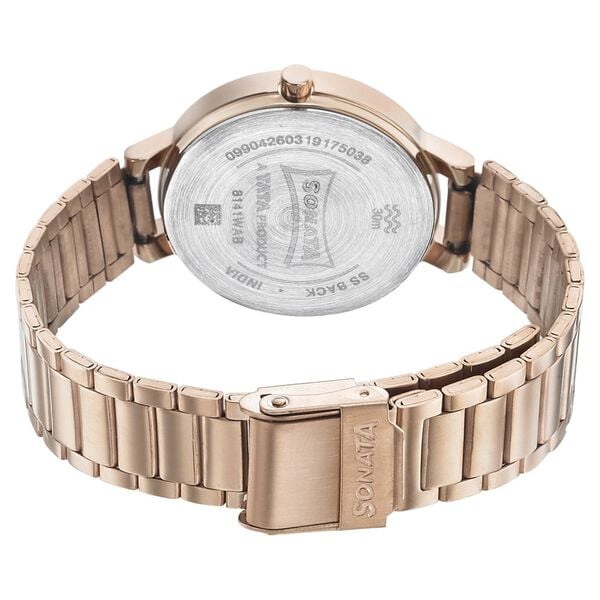 Sonata 8141WM01 Women Play Rose Gold Dial Stainless Steel Strap Watch