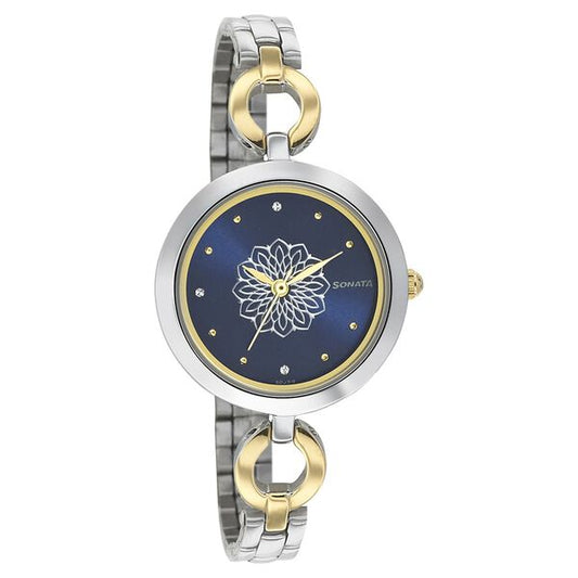 Sonata 8147BM01 front view blue dial