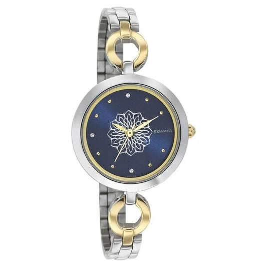 Sonata 8147BM01 Wedding Quartz Analog Blue Dial Stainless Steel Strap Watch for Women