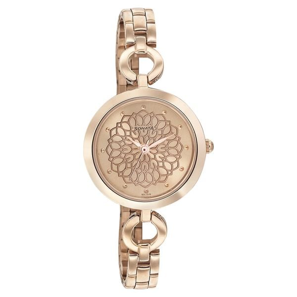 Sonata 8147WM01 Analog Quartz Watch for Women – Rose Gold Band, Rose Gold Case, Rose Gold Dial