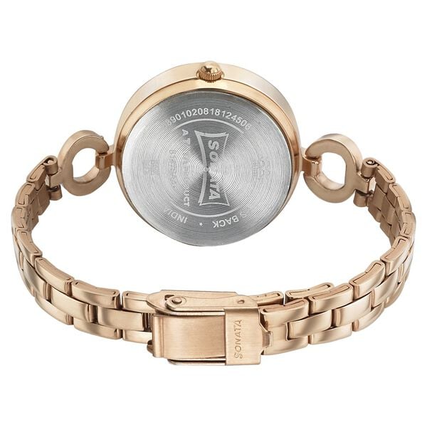 Sonata 8147WM01 Women Quartz Rose-Gold Dial Stainless Steel Bracelet Watch