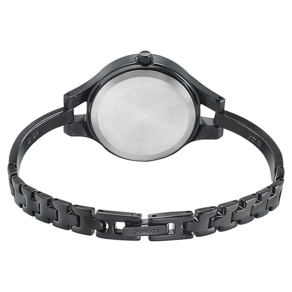 Sonata 8151NM04 Onyx Quartz Analog Black Dial Stainless Steel Strap Watch for Women