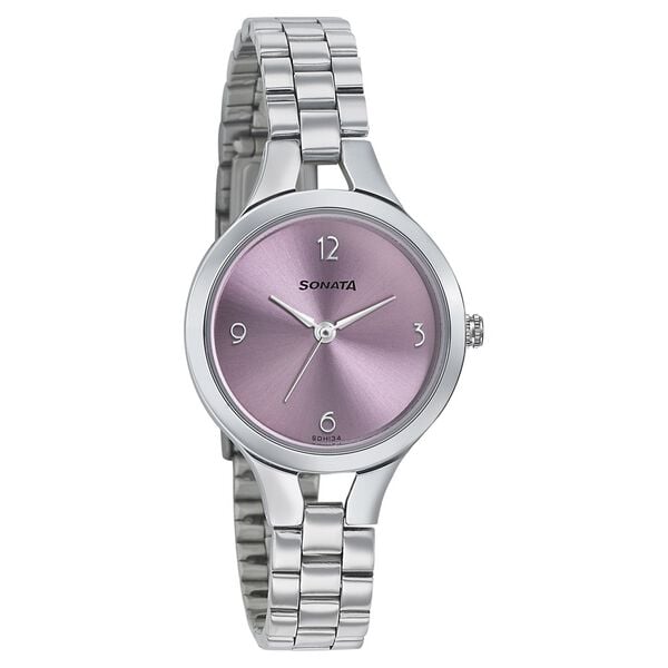 Sonata 8151SM03 Steel Daisies Quartz Analog Pink Dial Stainless Steel Strap Watch for Women