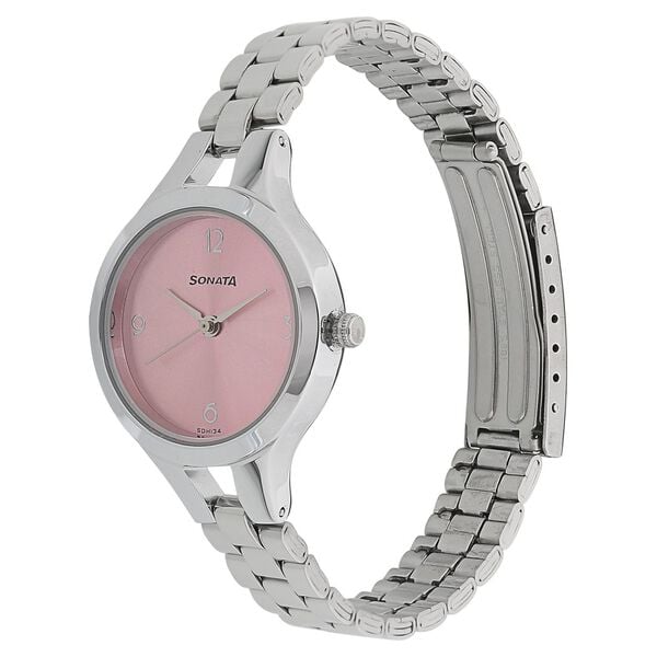 Sonata 8151SM03 Steel Daisies Quartz Analog Pink Dial Stainless Steel Strap Watch for Women