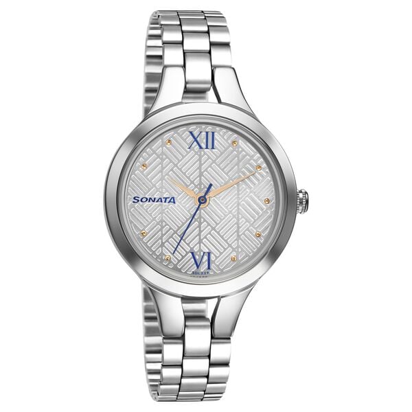 Sonata 8151SM06 Workwear Quartz Analog White Dial Stainless Steel Strap Women's Watch