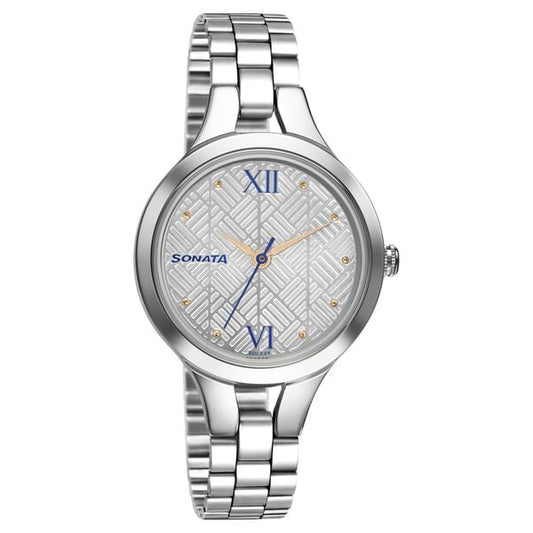 Sonata 8151SM06 Workwear Quartz Analog White Dial Stainless Steel Strap Women's Watch