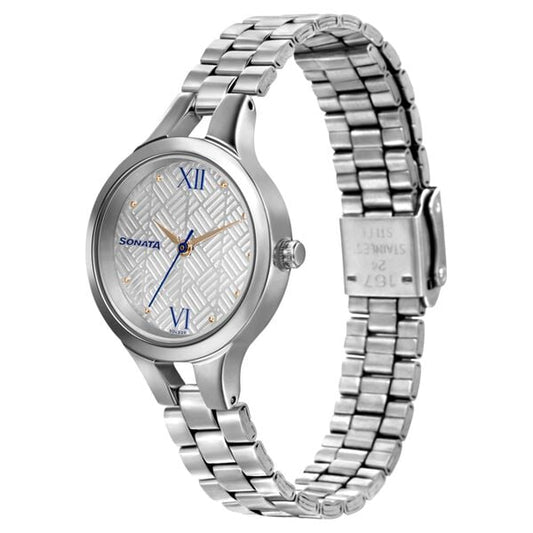 Sonata 8151SM06 Workwear Quartz Analog White Dial Stainless Steel Strap Women's Watch