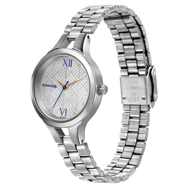 Sonata 8151SM06 Workwear Quartz Analog White Dial Stainless Steel Strap Women's Watch