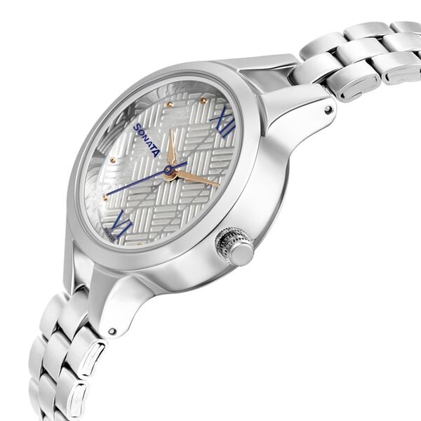 Sonata 8151SM06 Workwear Quartz Analog White Dial Stainless Steel Strap Women's Watch