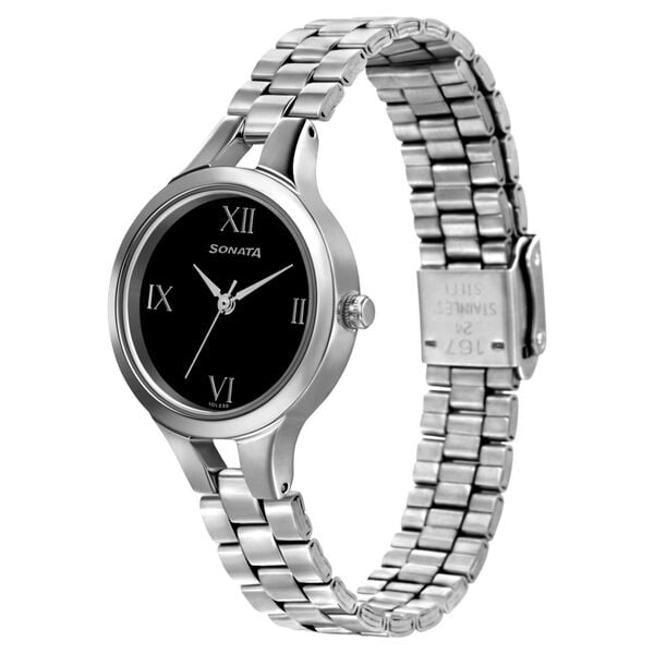 Sonata 8151SM07 Workwear Quartz Analog Black Dial Stainless Steel Strap Women's Watch
