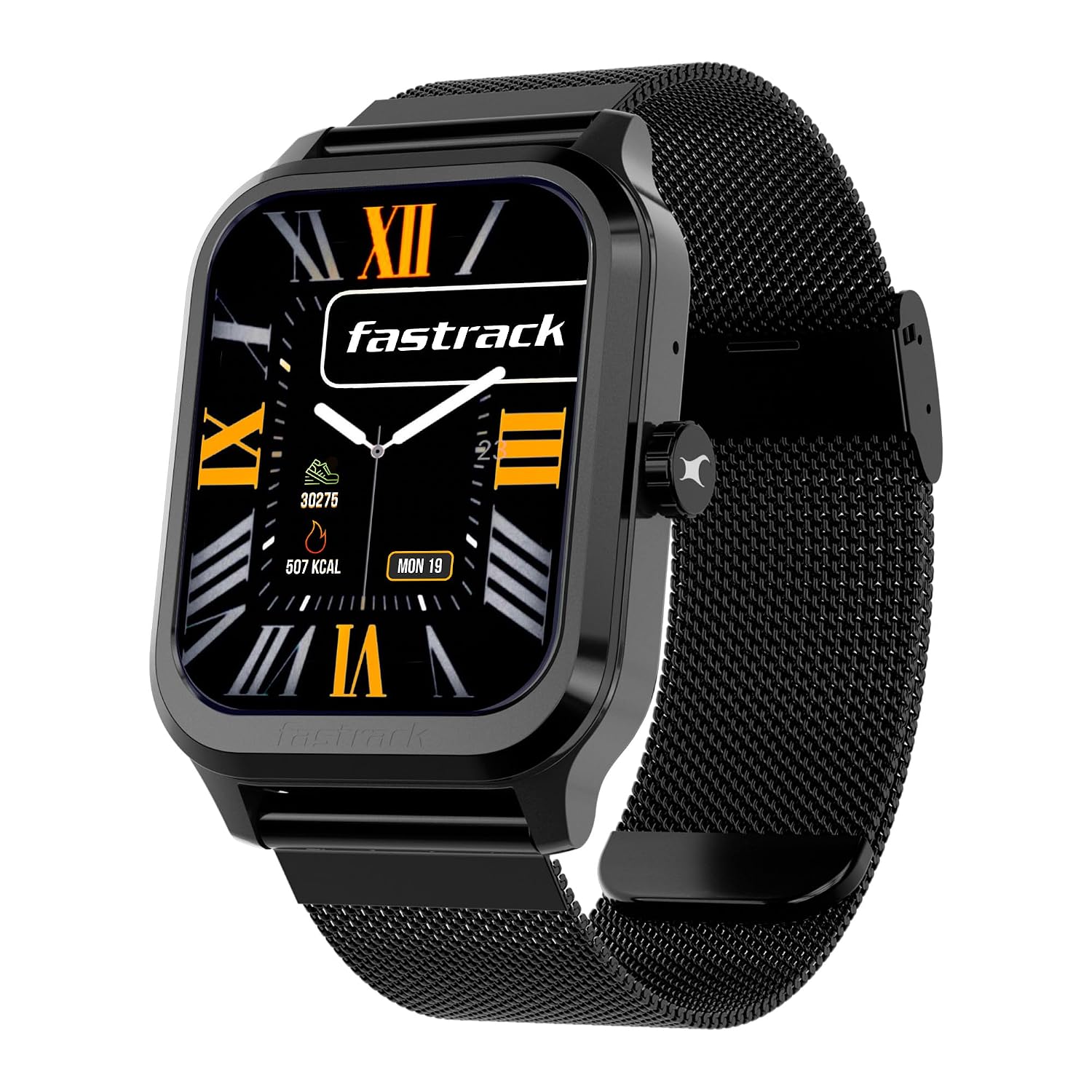 Fastrack 38157PM05K Jupiter Retro Smartwatch 1.83" UltraVU HD Display Bluetooth Calling Black Mesh Metal Strap