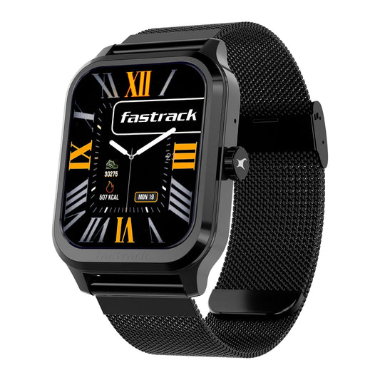 Fastrack 38157PM05K Jupiter Retro Smartwatch 1.83" UltraVU HD Display Bluetooth Calling Black Mesh Metal Strap