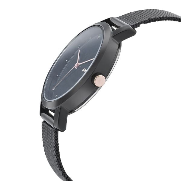 Sonata 8164KM01 Onyx Quartz Analog Black Dial Stainless Steel Strap Watch for Women