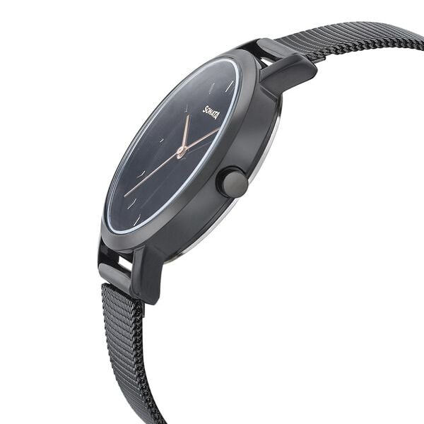 Sonata 8164NM02 Analog Quartz Women Watch with Black Dial and Black Stainless Steel Strap