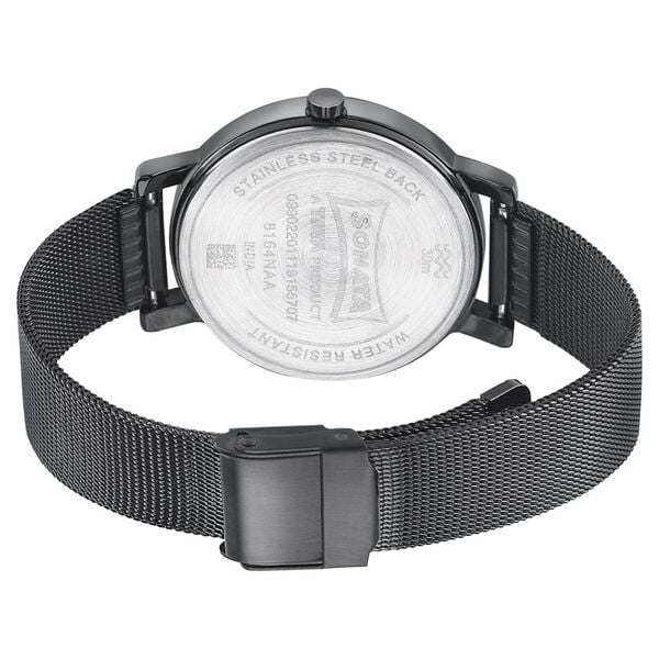 Sonata 8164NM02 Analog Quartz Women Watch with Black Dial and Black Stainless Steel Strap
