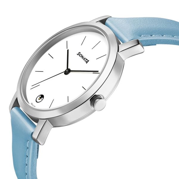 Sonata 8164SL07 Quartz Analog White Dial Women’s Watch with Blue Leather Strap