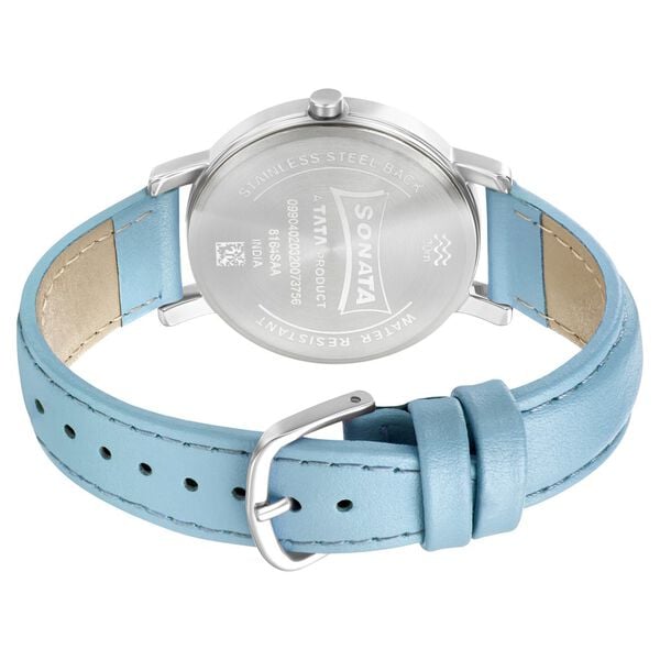 Sonata 8164SL07 Quartz Analog White Dial Women’s Watch with Blue Leather Strap