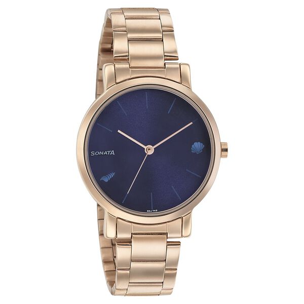 Sonata 8164WM01 Quartz Analog Blue Dial Stainless Steel Strap Watch for Women