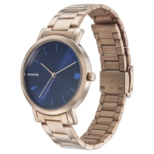 Sonata NT8164WM01 rose-gold stainless steel strap close-up