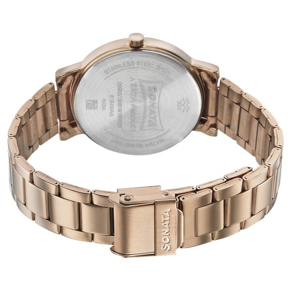 Sonata 8164WM01 Women Play Quartz Blue Dial Rose-Gold Stainless Steel Watch