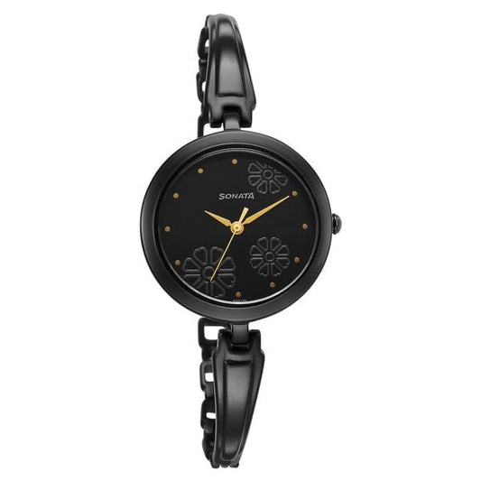 Sonata 8166NM01 Women Utsav Quartz Black Dial Black Stainless Steel Watch