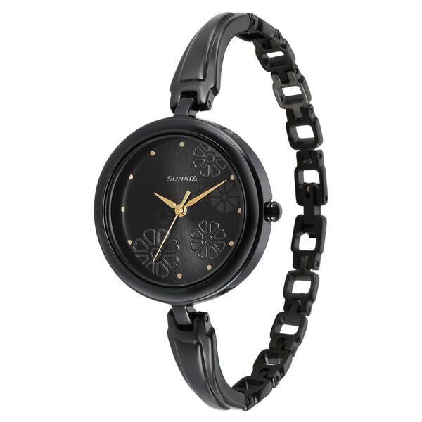 Sonata 8166NM01 Women Utsav Quartz Black Dial Black Stainless Steel Watch