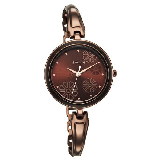 Sonata 8166QM01 Women Quartz Brown Dial Metal Strap Utsav Watch