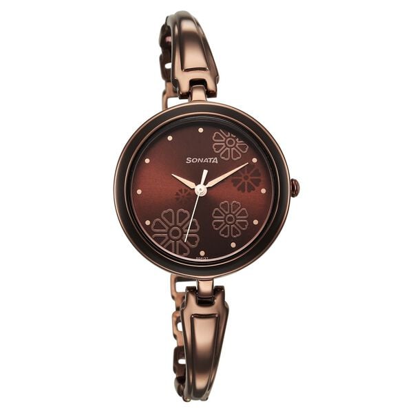 Sonata 8166QM01 Analog Quartz Women Watch with Brown Dial & Brown Metal Strap