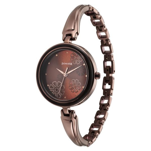 Sonata 8166QM01 Analog Quartz Women Watch with Brown Dial & Brown Metal Strap