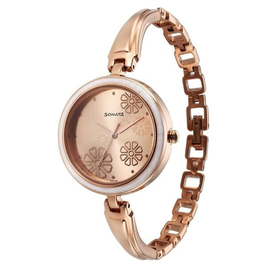 Sonata 8166WM03 Utsav Quartz Analog Rose Gold Dial Rose Gold Metal Strap Watch for Women