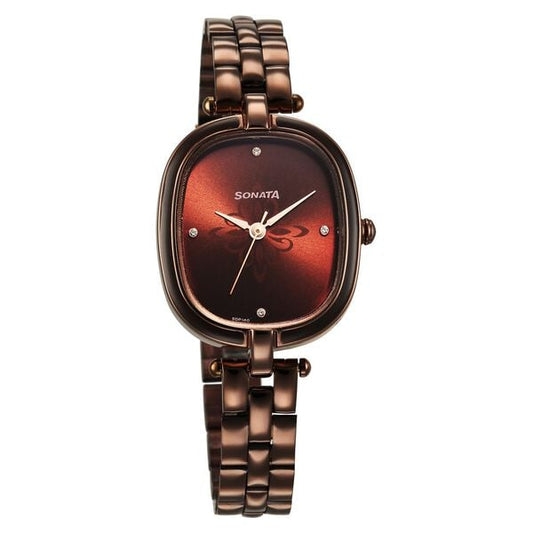 Sonata 8168QM01 Utsav Quartz Analog Brown Dial Brown Stainless Steel Strap Women's Watch