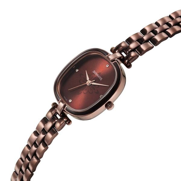 Sonata 8168QM01 Utsav Quartz Analog Brown Dial Brown Stainless Steel Strap Women's Watch