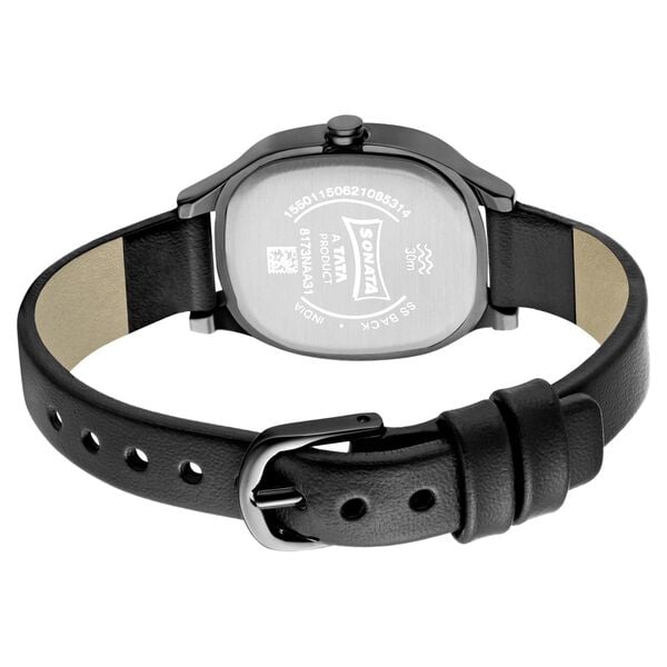 Sonata 8173NL01 Analog Quartz Women Watch with Black Dial & Black Leather Strap