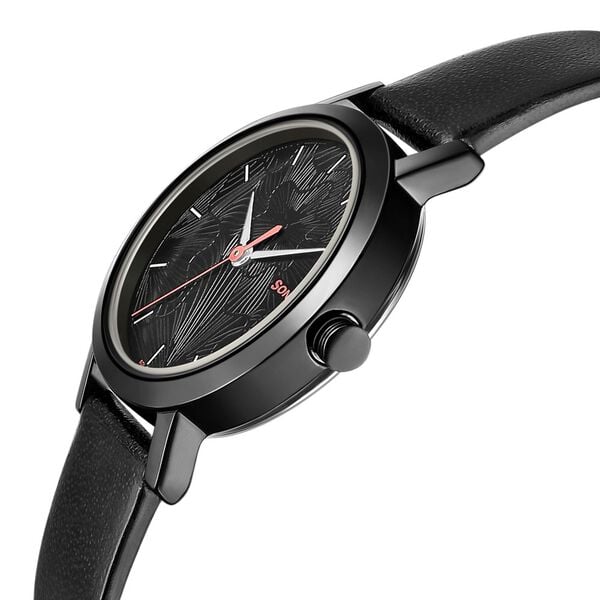 Sonata 8174NL01 Analog Quartz Women Watch with Black Dial & Black Leather Strap