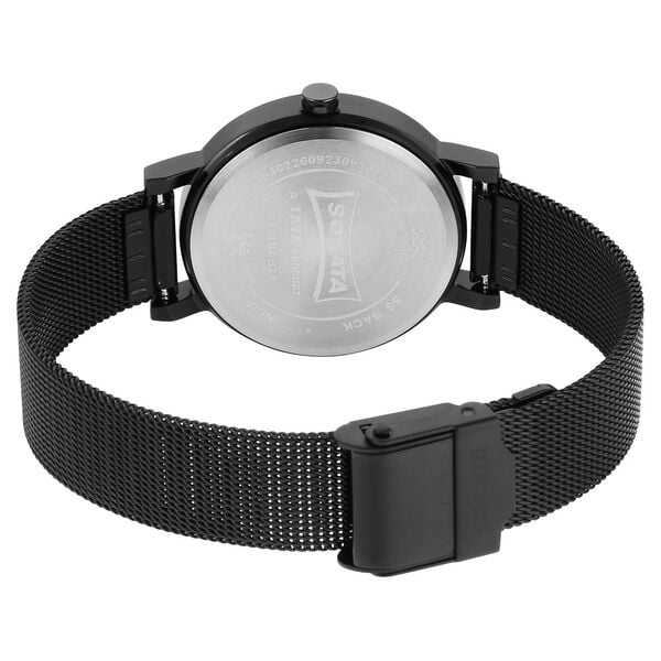 Sonata 8174NM02 Women Quartz Black Dial Stainless Steel Bracelet Watch