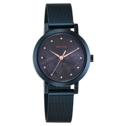 Sonata 8174QM01 Women Quartz Analog Blue Dial Stainless Steel Watch