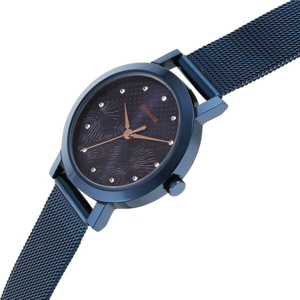Sonata 8174QM01 Women Quartz Analog Blue Dial Stainless Steel Watch